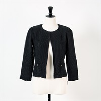 CHANEL ノーカラージャケット 34 ブラック シルク ナイロン
