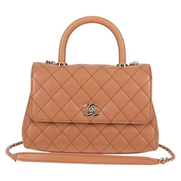 CHANEL ココハンドル XS 2021年 ハンドバッグ ブラウン シャンパンゴールド キャビアスキン