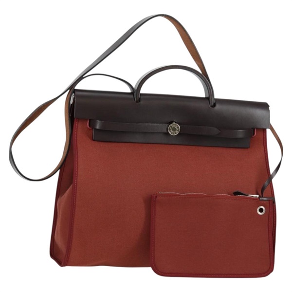 HERMES エールバッグ ジップルトゥルネ MM 2015年 T ハンドバッグ レッド ブラウン シルバー トワルオフィシエ