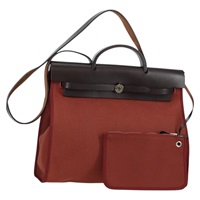HERMES エールバッグ ジップルトゥルネ MM 2015年 T ハンドバッグ レッド ブラウン シルバー トワルオフィシエ