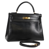 HERMES ケリー 32 1998年 □B ハンドバッグ ノワール ゴールド ボックスカーフ