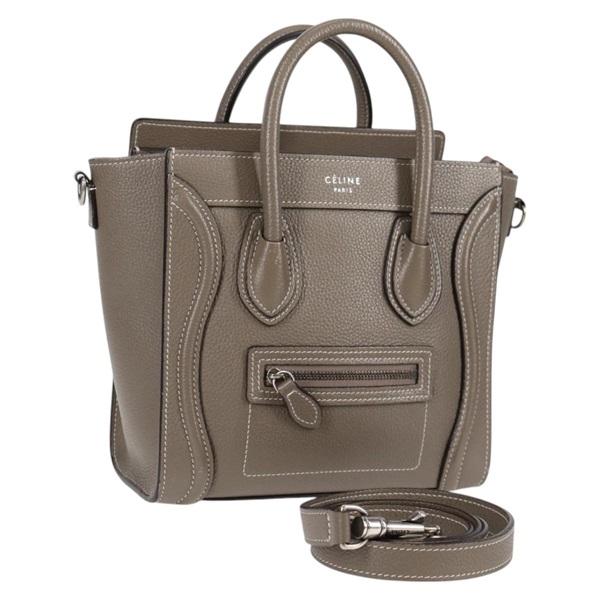 CELINE ラゲージ ナノショッパー ハンドバッグ グレージュ シルバー レザー