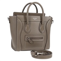 CELINE ラゲージ ナノショッパー ハンドバッグ グレージュ シルバー レザー