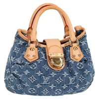 LOUIS VUITTON プリーティ モノグラムデニム ハンドバッグ M95020 ブルー ゴールド デニム