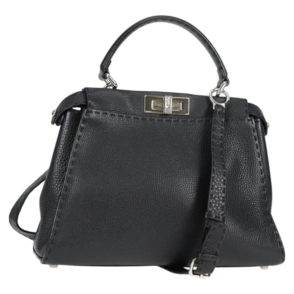 FENDI SELLERIA ピーカブーレギュラー ハンドバッグ 8BN290 ブラック シルバー レザー