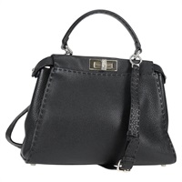 FENDI SELLERIA ピーカブーレギュラー ハンドバッグ 8BN290 ブラック シルバー レザー