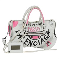 BALENCIAGA シティ ハンドバッグ ホワイト マルチカラー マットゴールド レザー
