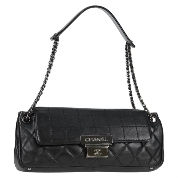 CHANEL チョコバー ワンショルダーバッグ 2003年 ショルダーバッグ ブラック シルバー レザー