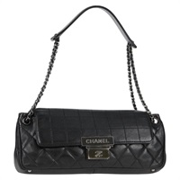 CHANEL チョコバー ワンショルダーバッグ 2003年 ショルダーバッグ ブラック シルバー レザー