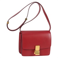 CELINE クラシックボックス スモール ショルダーバッグ レッド ゴールド カーフスキン
