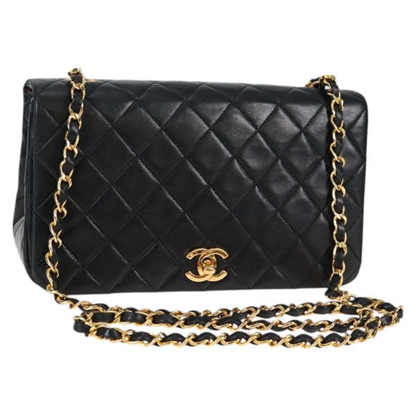 CHANEL マトラッセ シングルフラップダブルチェーン 23 ショルダーバッグ ブラック ゴールド ラムスキン