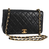 CHANEL マトラッセ シングルフラップダブルチェーン 23 ショルダーバッグ ブラック ゴールド ラムスキン