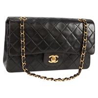 CHANEL マトラッセ ダブルフラップダブルチェーン 25 1996年 ショルダーバッグ ブラック ゴールド ラムスキン