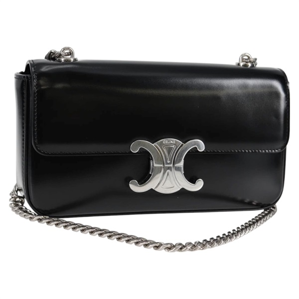 CELINE トリオンフ クロード ショルダーバッグ ブラック シルバー シャイニーカーフ