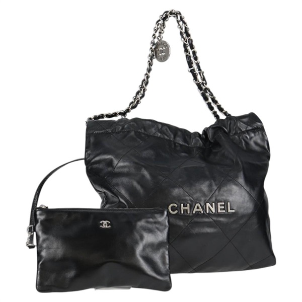 CHANEL シャネル22 スモール 2021年 トートバッグ ブラック ゴールド カーフスキン