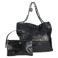 CHANEL シャネル22 スモール 2021年 トートバッグ ブラック ゴールド カーフスキン