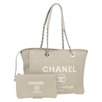 CHANEL ドーヴィル トートバッグ ベージュ シルバー キャンバス