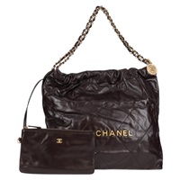 CHANEL シャネル22 スモール 2021年 トートバッグ ブラウン ゴールド カーフスキン