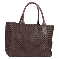BOTTEGA VENETA イントレチャート カバPM トートバッグ ブラウン ゴールド レザー
