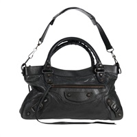 BALENCIAGA ファースト ハンドバッグ ブラック マットシルバー レザー