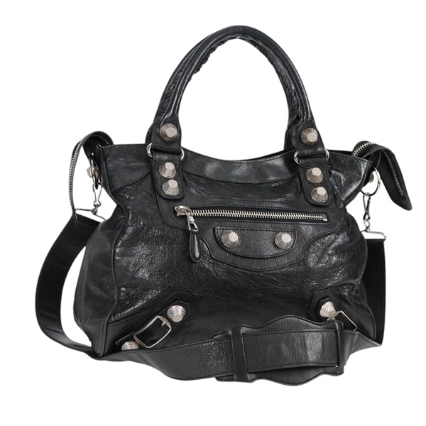 BALENCIAGA  ザ ジャイアント ヴェロ ハンドバッグ ブラック シルバー レザー