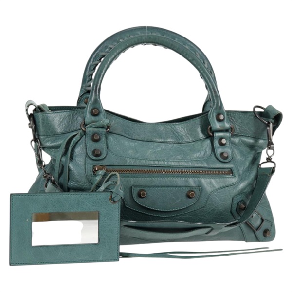 BALENCIAGA ファースト ハンドバッグ グリーン マットゴールド レザー