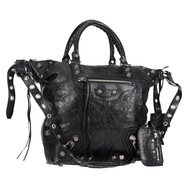 BALENCIAGA ルカゴール ミディアム トート ハンドバッグ ブラック ギロッシュ レザー