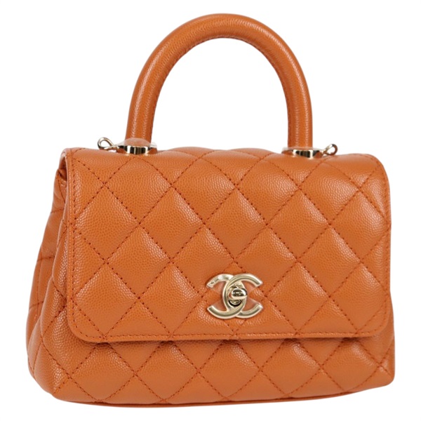 CHANEL マトラッセ ココハンドル XXS ハンドバッグ ブラウン ローズゴールド キャビアスキン