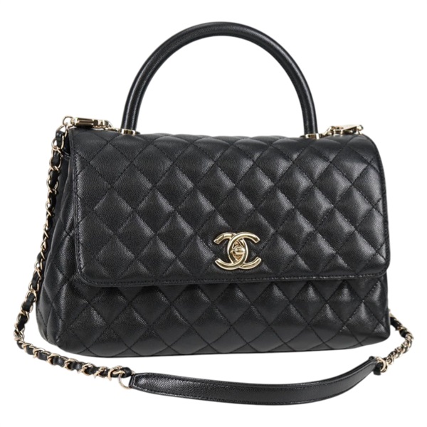 CHANEL マトラッセ ココハンドル S 2021年 ハンドバッグ ブラック ゴールド キャビアスキン