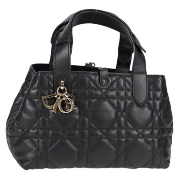 Christian Dior カナージュ トゥージュール ハンドバッグ ブラック ゴールド ラムスキン