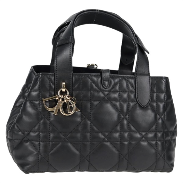 Christian Dior カナージュ トゥージュール ハンドバッグ ブラック ゴールド ラムスキン