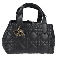 Christian Dior カナージュ トゥージュール ハンドバッグ ブラック ゴールド ラムスキン