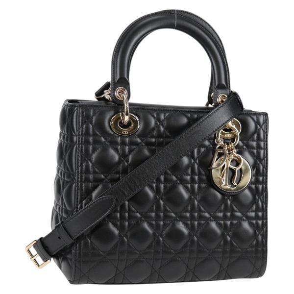 Christian Dior レディディオール ハンドバッグ ブラック ゴールド ラムスキン