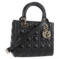 Christian Dior レディディオール ハンドバッグ ブラック ゴールド ラムスキン