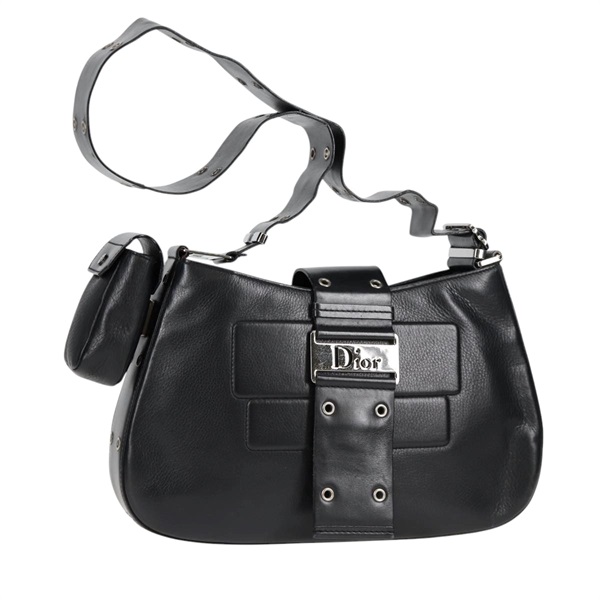Christian Dior ストリートシック ショルダーバッグ ブラック シルバー レザー