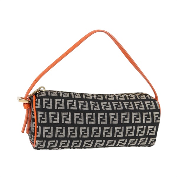 FENDI ズッカー ショルダーバッグ ブラック オレンジ シルバー キャンバス
