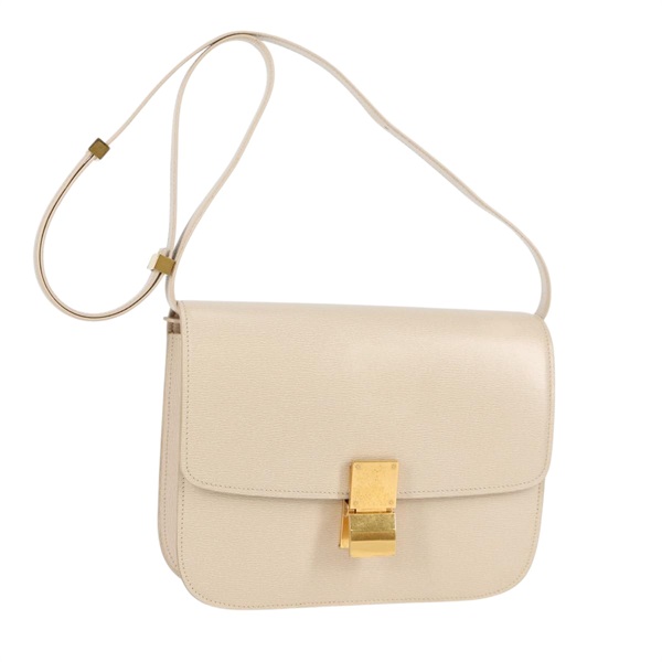 CELINE クラシックボックス ミディアム ショルダーバッグ アイボリー ゴールド レザー