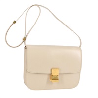 CELINE クラシックボックス ミディアム ショルダーバッグ アイボリー ゴールド レザー