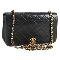 CHANEL マトラッセ シングルフラップシングルチェーン 1990年 ショルダーバッグ ブラック ゴールド ラムスキン