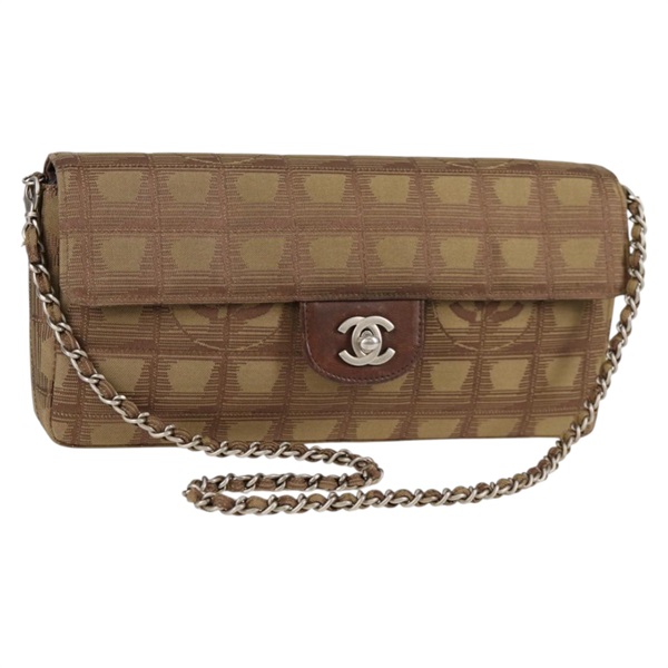 CHANEL シングルフラップシングルチェーン ニュートラベルライン ショルダーバッグ カーキ シルバー ナイロン