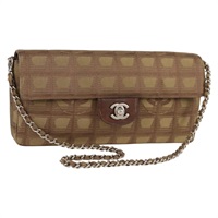 CHANEL シングルフラップシングルチェーン ニュートラベルライン ショルダーバッグ カーキ シルバー ナイロン