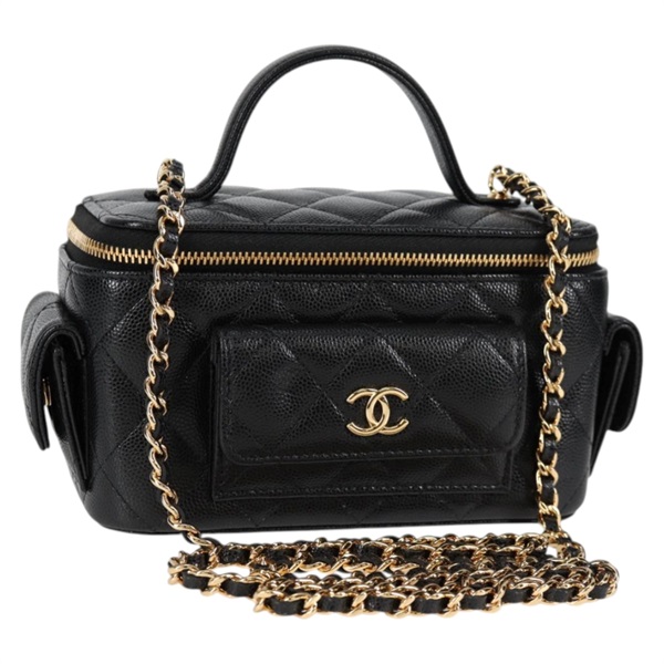 CHANEL マトラッセ 2WAYバニティバッグ ショルダーバッグ ブラック ゴールド キャビアスキン