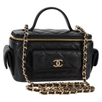 CHANEL マトラッセ 2WAYバニティバッグ ショルダーバッグ ブラック ゴールド キャビアスキン