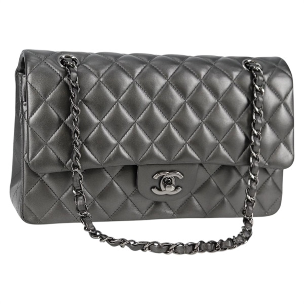 CHANEL マトラッセ ダブルフラップダブルチェーン 25 2014年 ショルダーバッグ マットシルバー シルバー ラムスキン