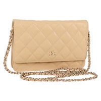 CHANEL マトラッセ マトラッセ チェーンウォレット ショルダーバッグ ベージュ ゴールド キャビアスキン