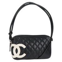 CHANEL マトラッセ ワンショルダーバッグ カンボン ショルダーバッグ ブラック ホワイト シルバー レザー
