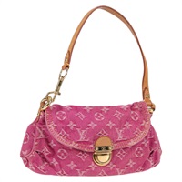 LOUIS VUITTON プリーティ モノグラムデニム ミニ ショルダーバッグ ピンク ゴールド デニム