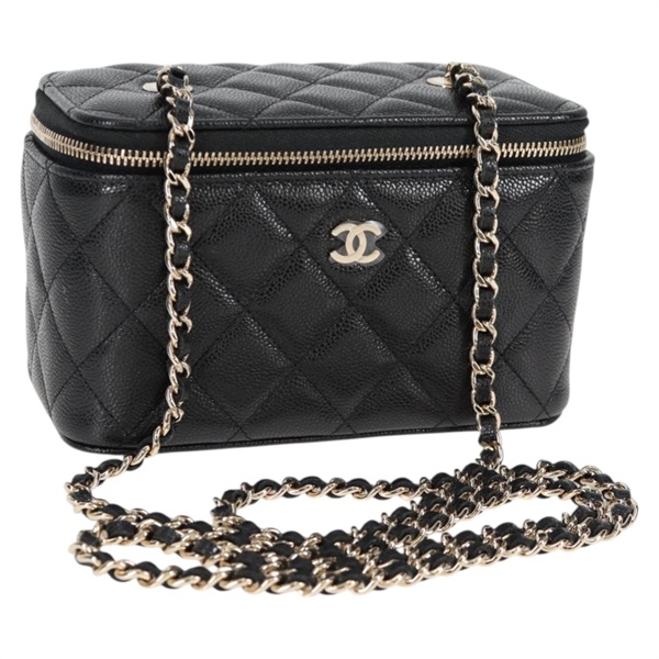 CHANEL マトラッセ ショルダーバッグ ブラック ゴールド キャビアスキン