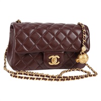 CHANEL ミニ マトラッセ シングルフラップシングルチェーン ココボール20 2021年 ショルダーバッグ ブラウン ゴールド ラムスキン
