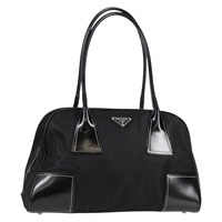 PRADA ロゴ ミニボストン トートバッグ ブラック シルバー テスート